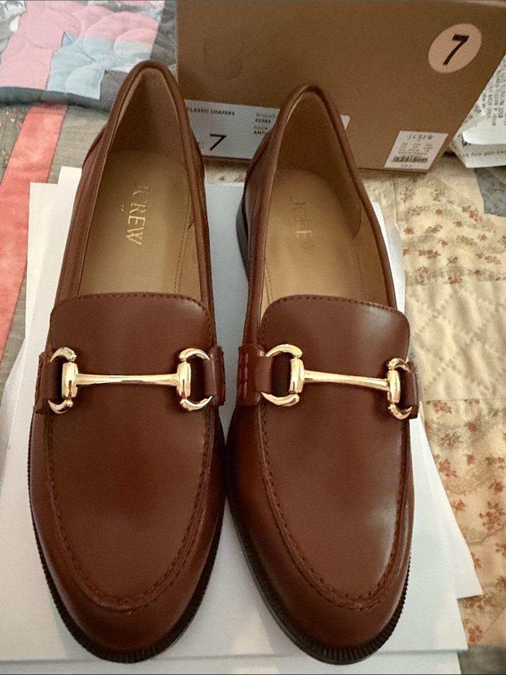 J. Crew Chestnut Leather Loafers with Gold Horsebit